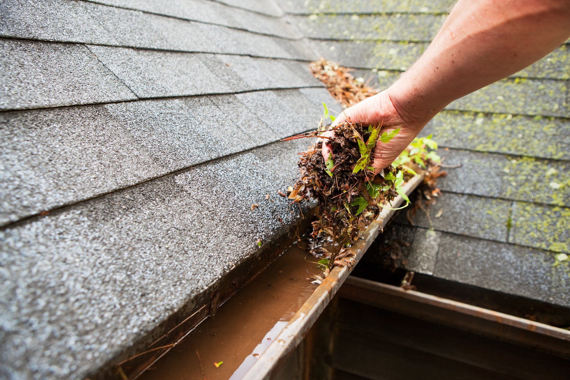 Hand Cleaning Copper Rain Gutter